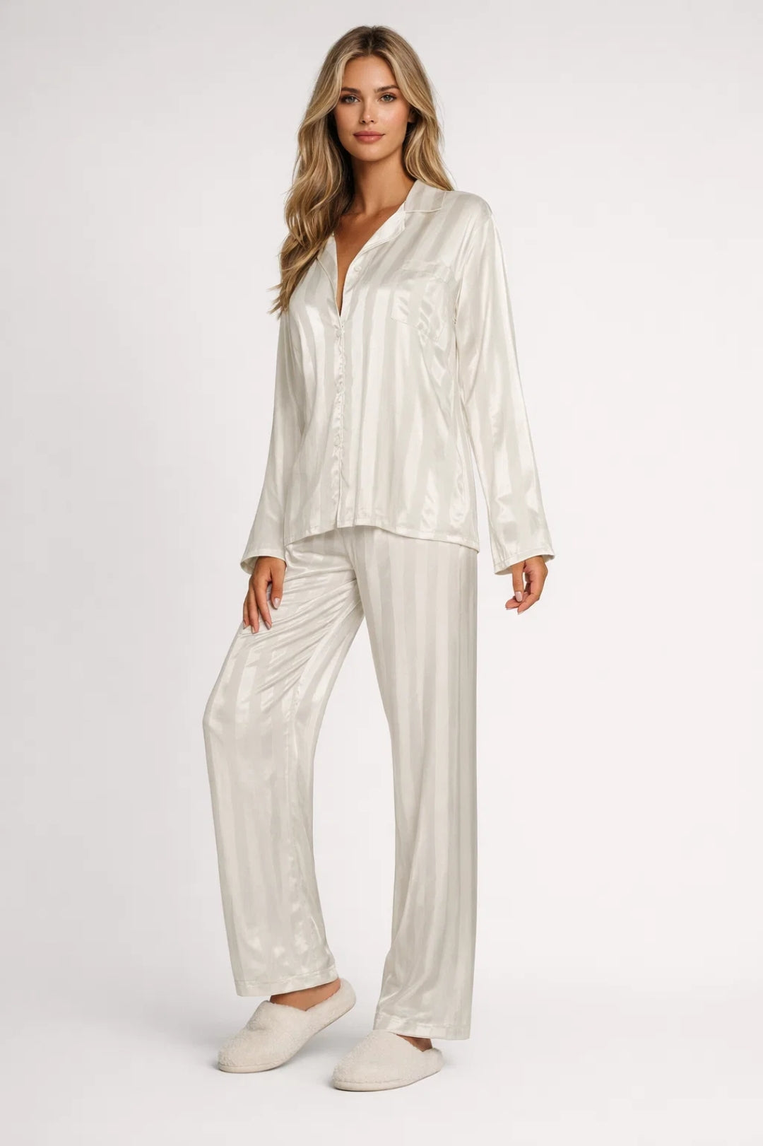 Pyjama Set Women - Striped Satin Look Long Sleeve | Luxury