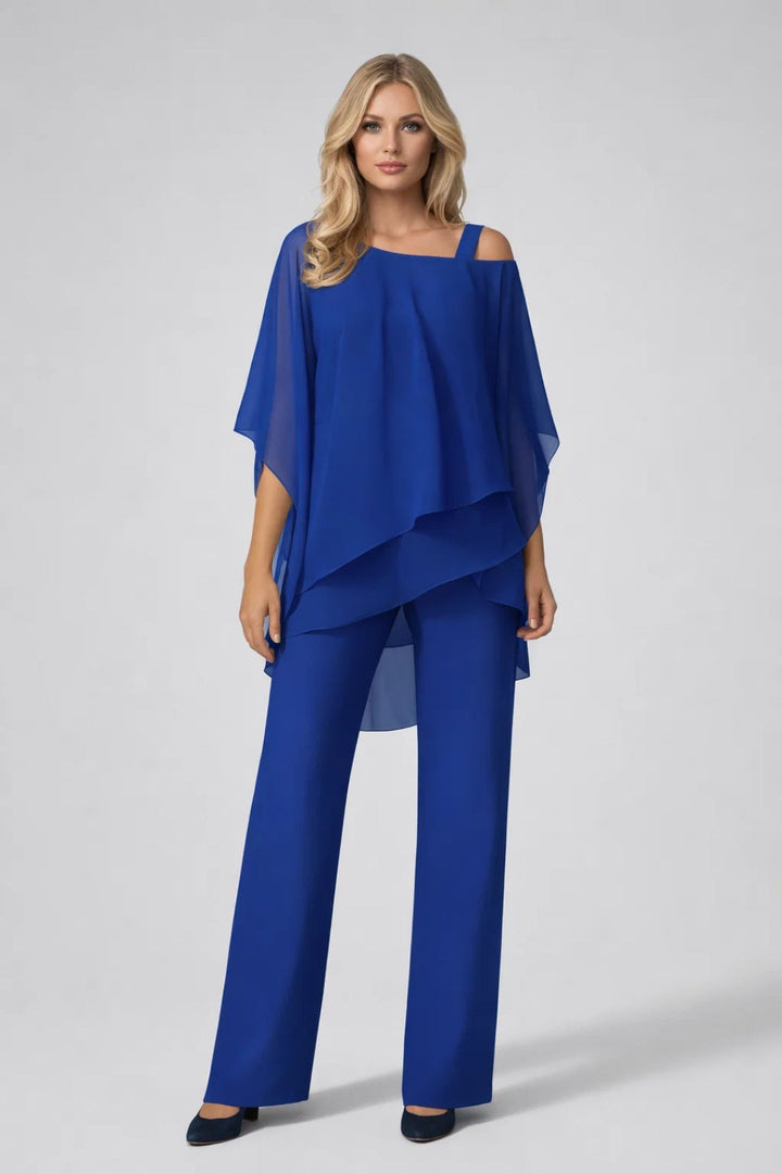Co-ord Set Women - Asymmetric Overlay Top Wide Leg | Elegant