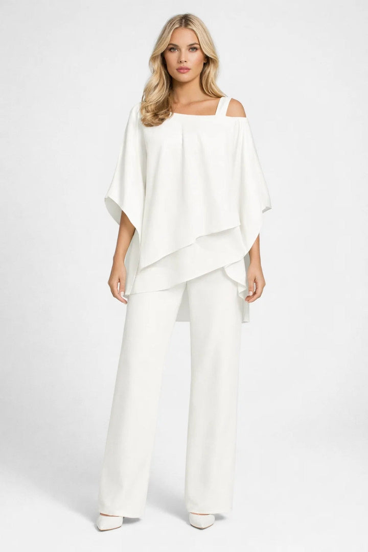 Co-ord Set Women - Asymmetric Overlay Top Wide Leg | Elegant