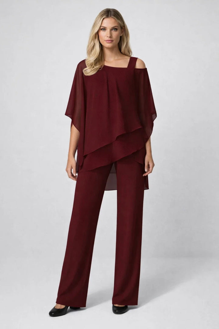 Co-ord Set Women - Asymmetric Overlay Top Wide Leg | Elegant