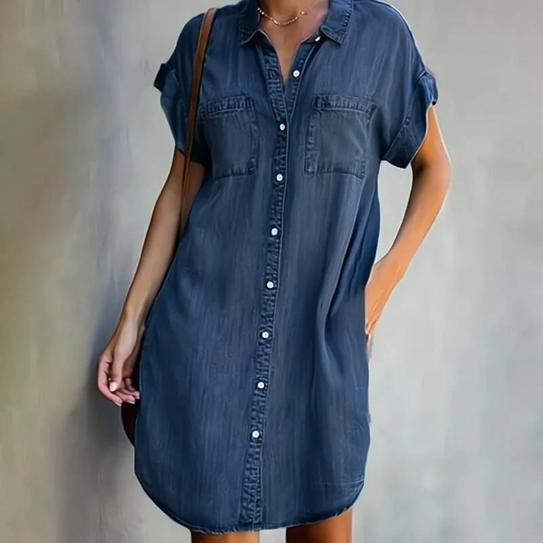 Zoe - Casual Women's Summer Shirt Dress with Collar and Chest Pockets