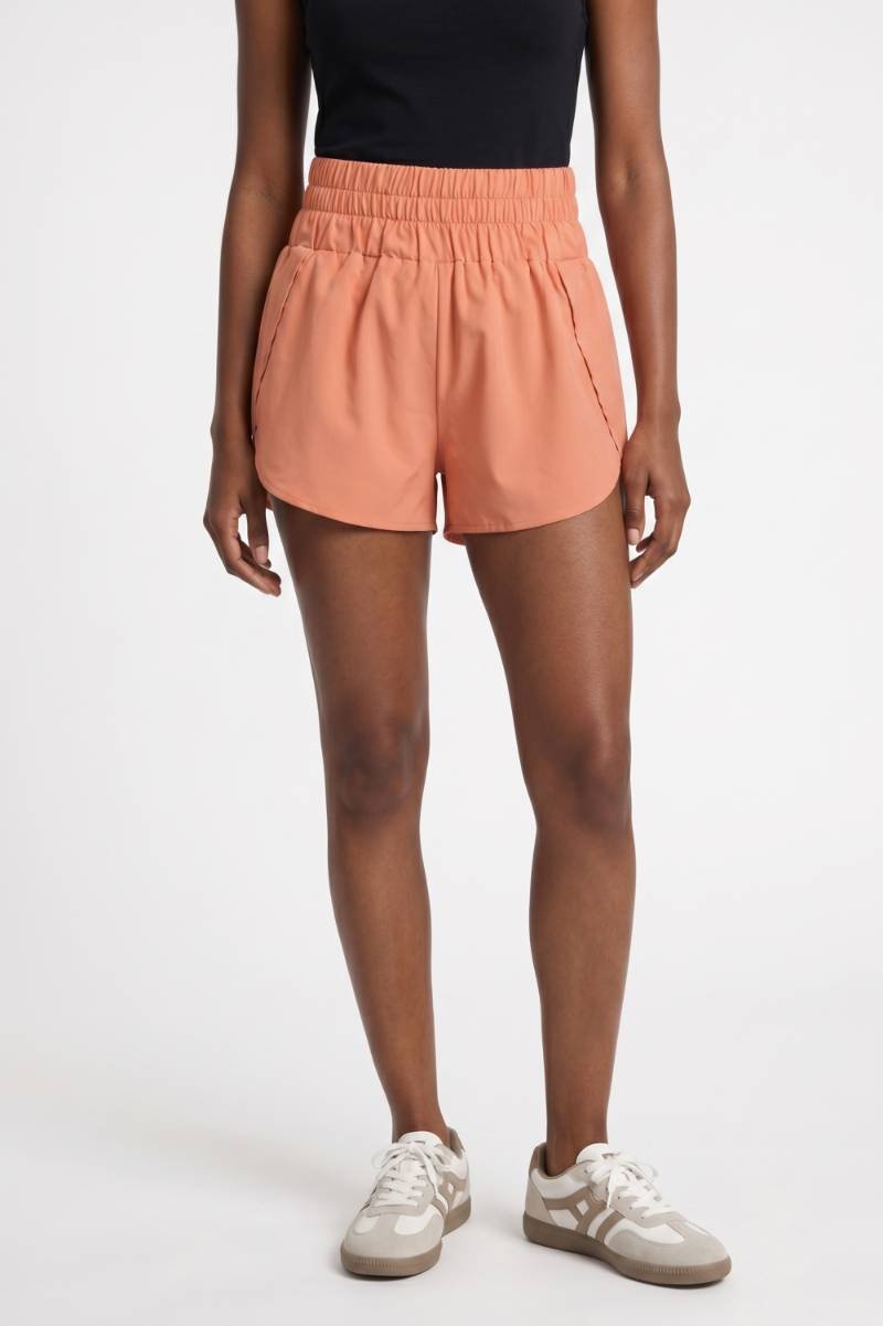 Athletic Shorts Women - High Waisted Curved Hem | Casual Sport — Coral