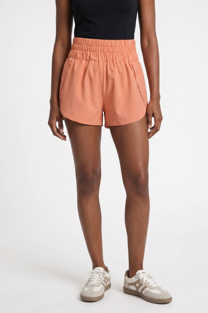 Athletic Shorts Women - High Waisted Curved Hem | Casual Sport — Coral
