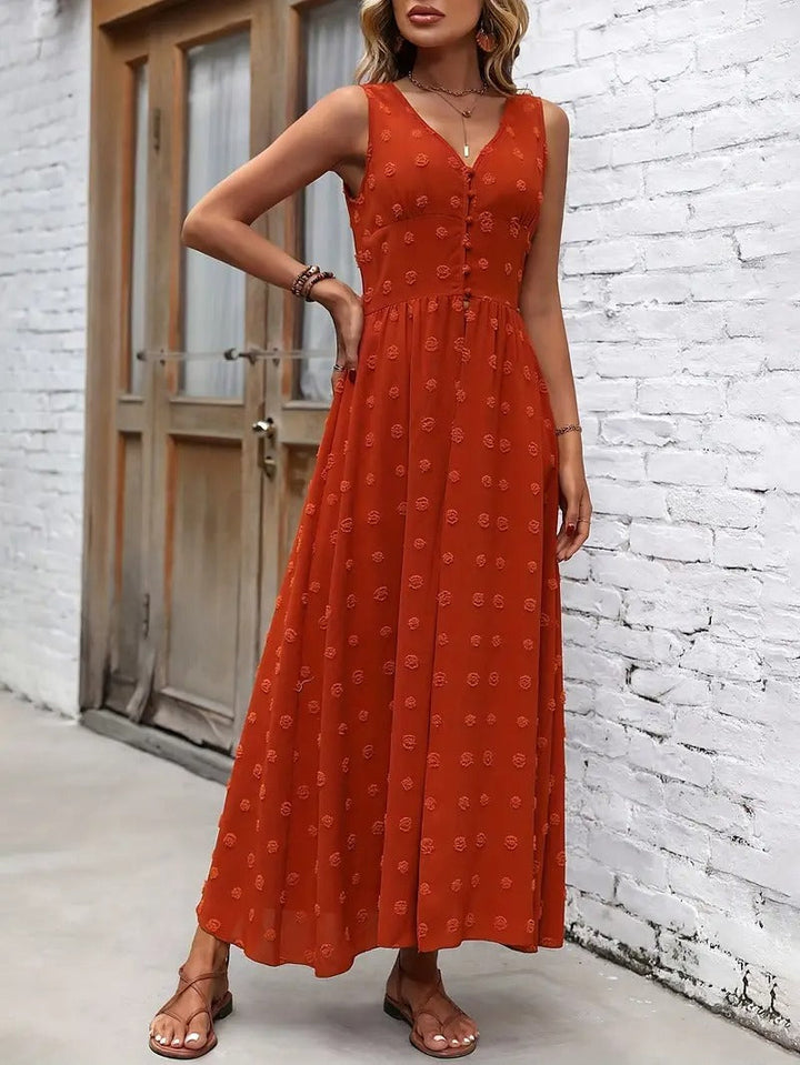 Maxi Dress Women - Sleeveless V-Neck Button Front | Summer