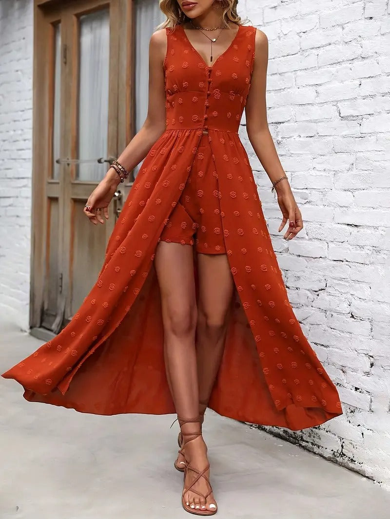 Maxi Dress Women - Sleeveless V-Neck Button Front | Summer