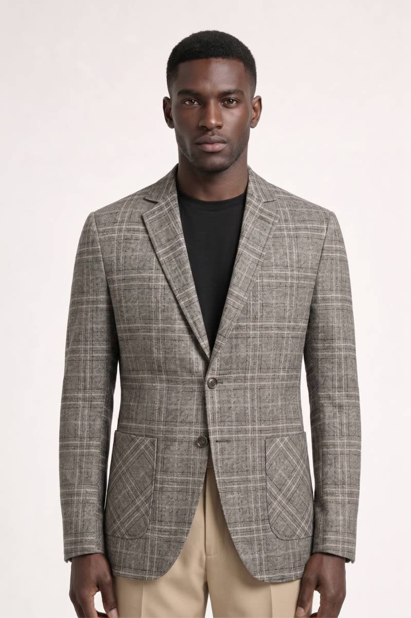 Blazer Men - Check Pattern Pocket Detail | Classic — Plaid Brown
