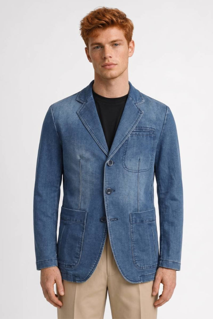 Casual Blazer Men - Unstructured Button Front | Smart Relaxed — Light Denim Blue