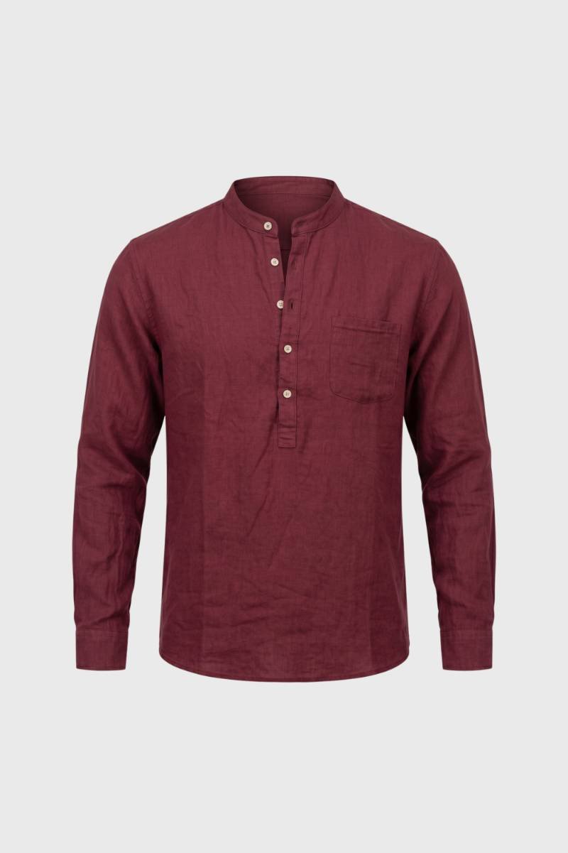 Casual Shirt Men - Henley Style Band Collar | Smart Relaxed — Wine