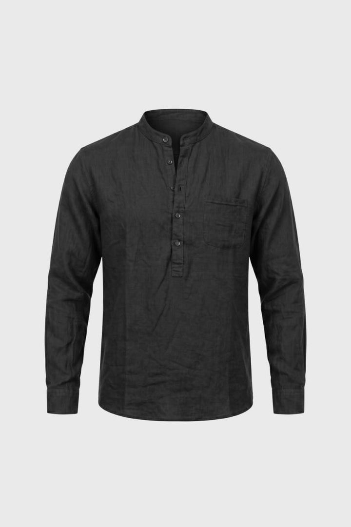 Casual Shirt Men - Henley Style Band Collar | Smart Relaxed — Charcoal
