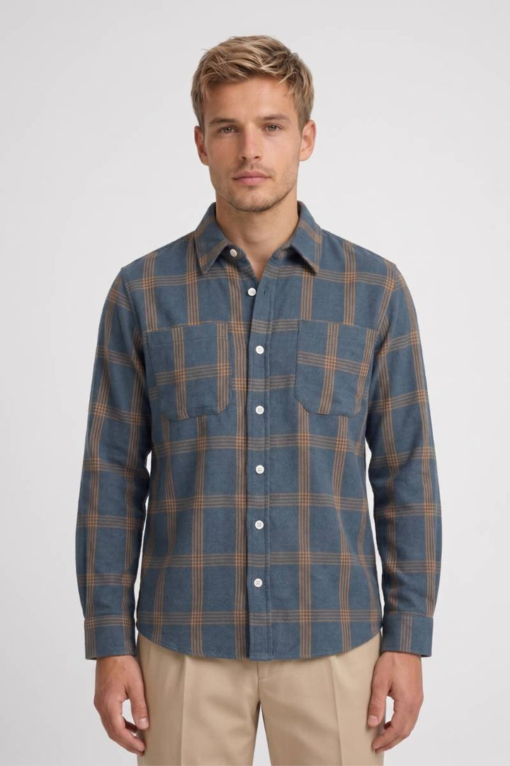 Casual Shirt Men - Plaid Check Long Sleeve Button Up | Classic — Plaid Blue