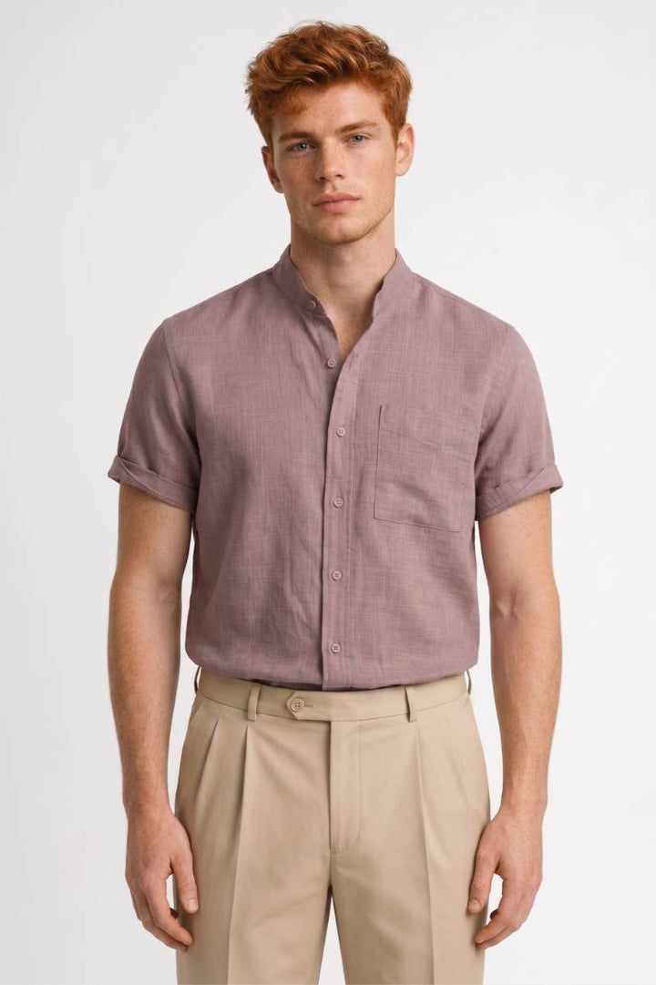 Casual Shirt Men - Short Sleeve Button Up with Chest Pocket | Relaxed — Dusty Rose