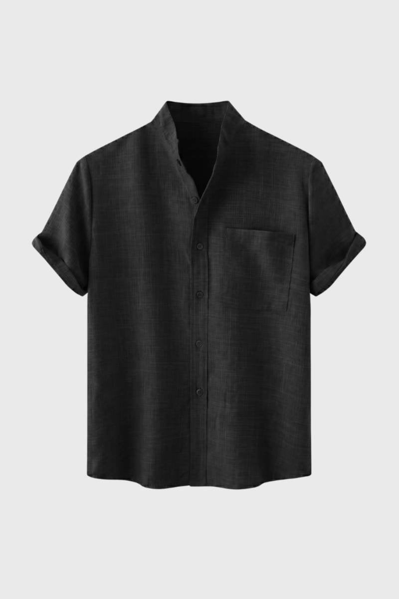 Casual Shirt Men - Short Sleeve Button Up with Chest Pocket | Relaxed — Black