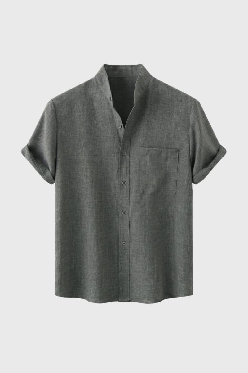 Casual Shirt Men - Short Sleeve Button Up with Chest Pocket | Relaxed — Grey