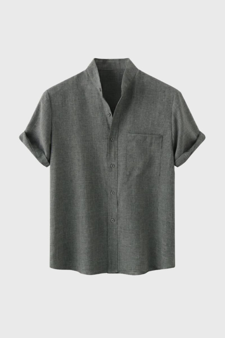 Casual Shirt Men - Short Sleeve Button Up with Chest Pocket | Relaxed — Grey