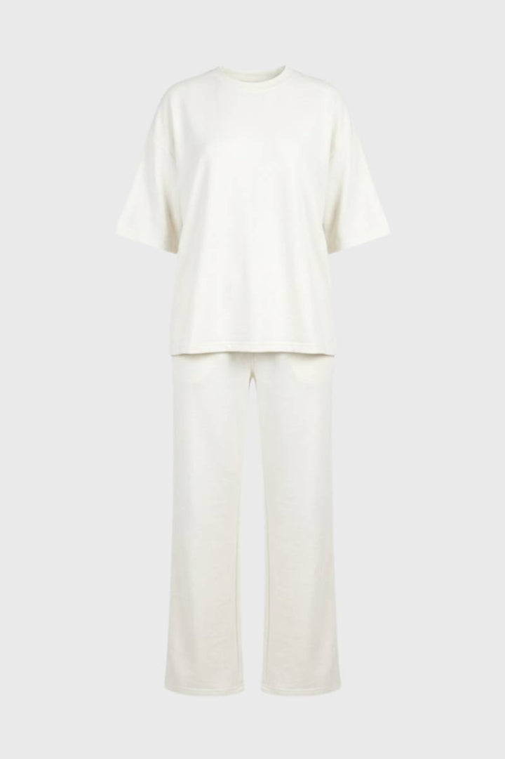 Co-ord Set Women - Oversized T-shirt & Wide Leg Trousers | Casual — White