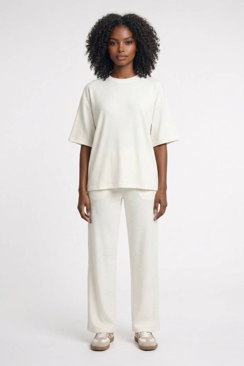 Co-ord Set Women - Oversized T-shirt & Wide Leg Trousers | Casual — White