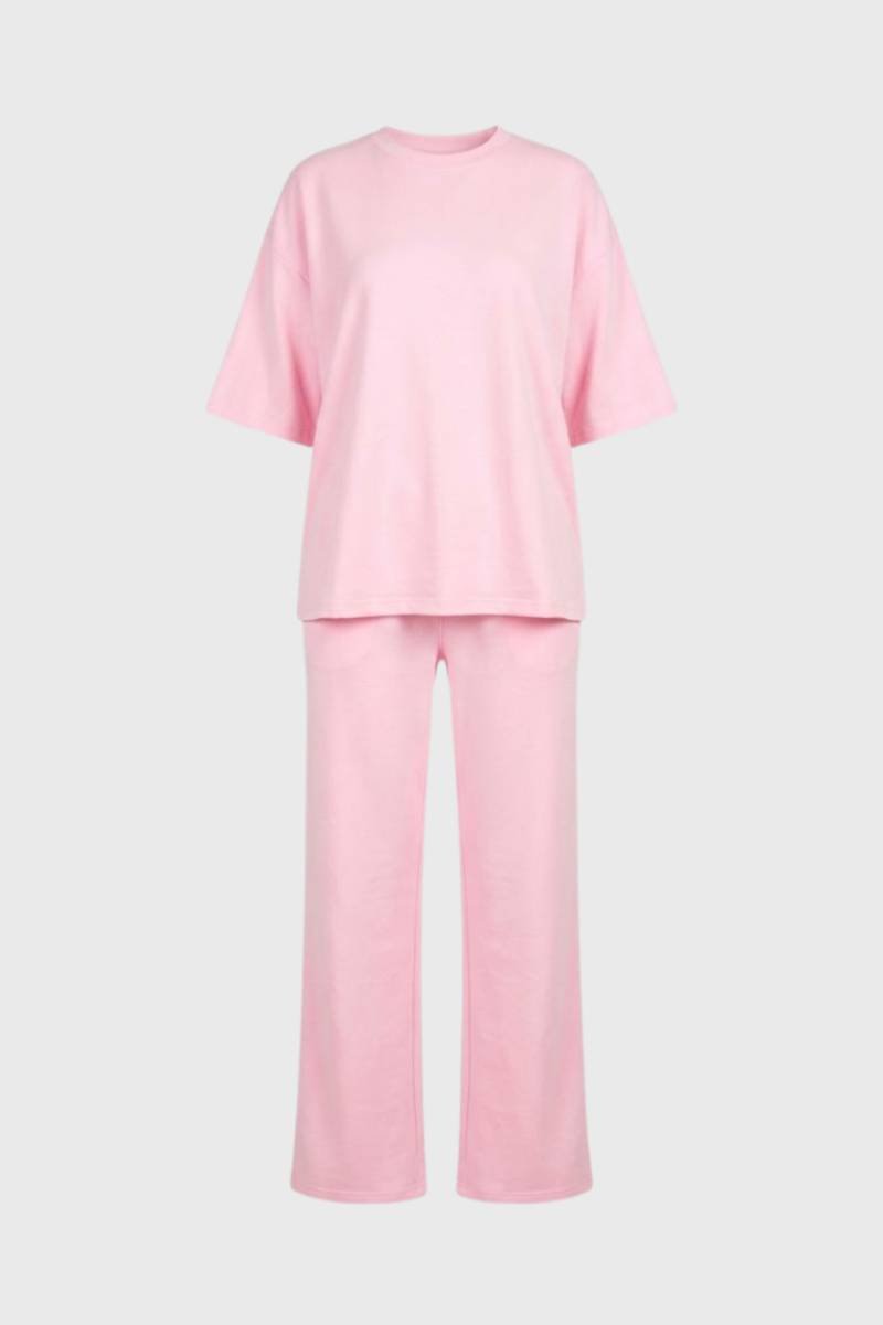 Co-ord Set Women - Oversized T-shirt & Wide Leg Trousers | Casual — Light Pink