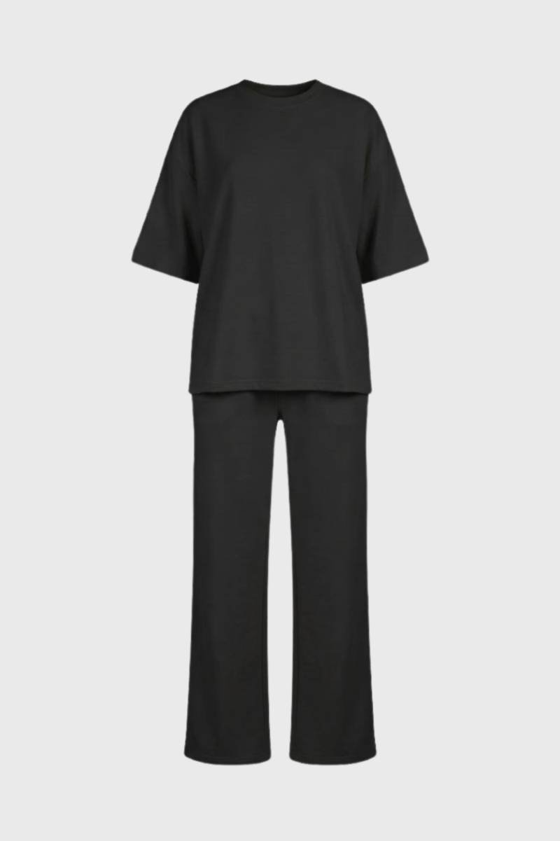 Co-ord Set Women - Oversized T-shirt & Wide Leg Trousers | Casual — Charcoal