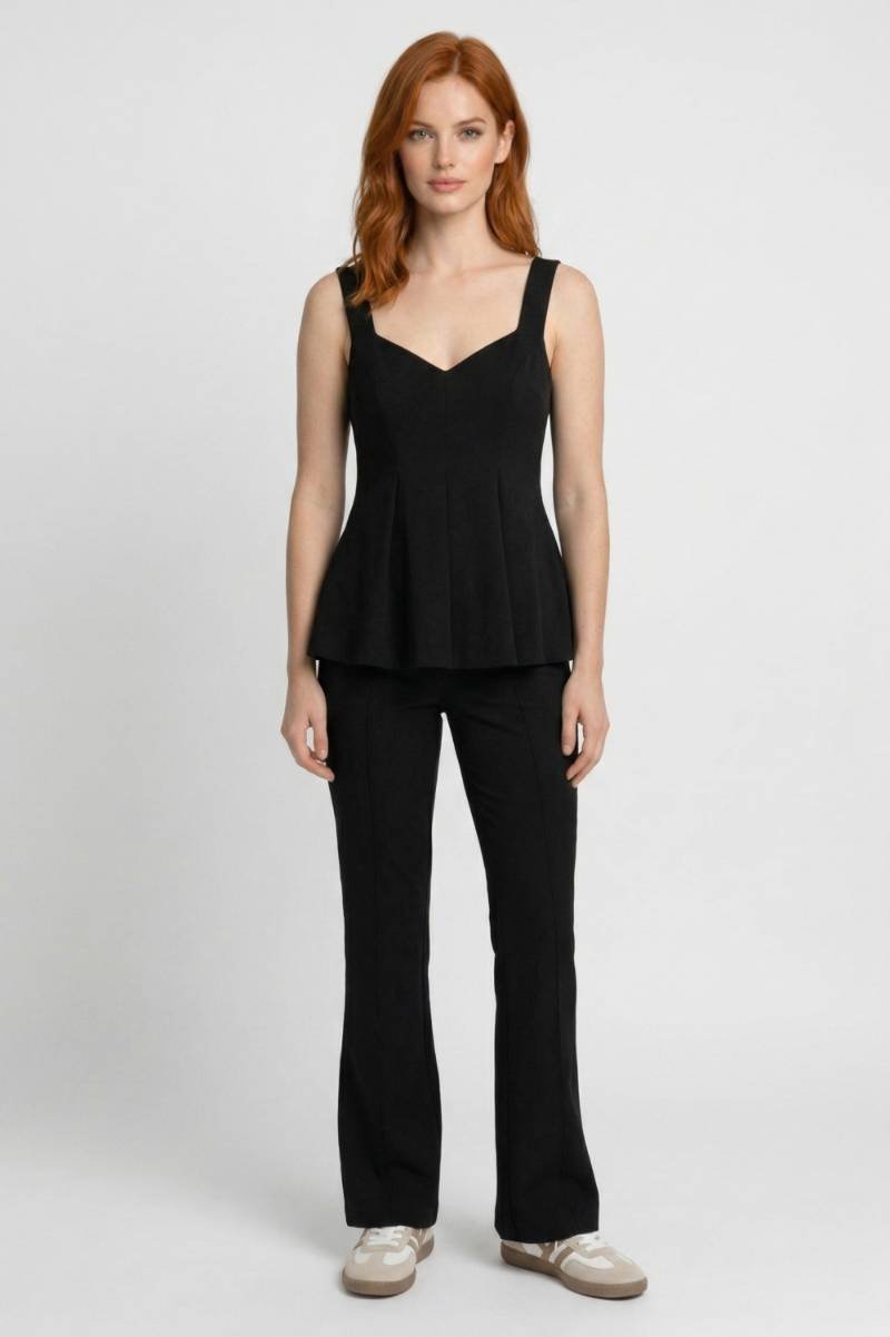 Co-ord Set Women - Pleated Top Flared Trousers | Elegant — Black