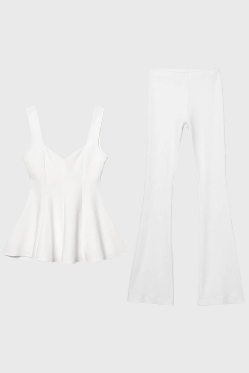 Co-ord Set Women - Pleated Top Flared Trousers | Elegant — White