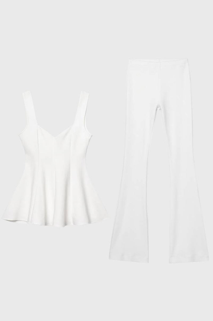 Co-ord Set Women - Pleated Top Flared Trousers | Elegant — White