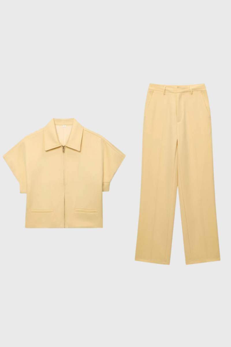 Co-ord Set Women - Short Sleeve Zip Front | Contemporary — Yellow