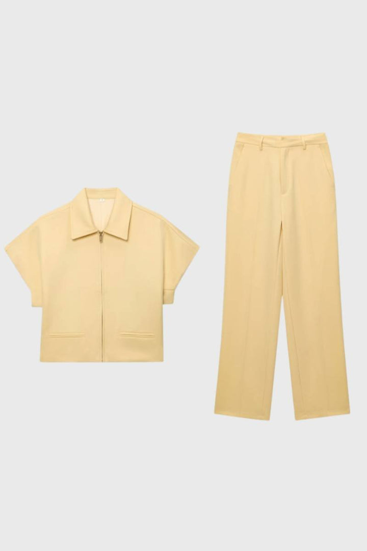 Co-ord Set Women - Short Sleeve Zip Front | Contemporary — Yellow