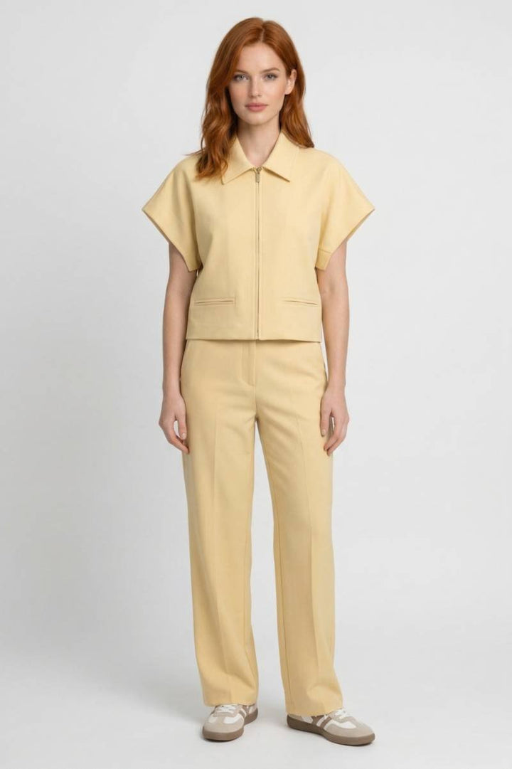 Co-ord Set Women - Short Sleeve Zip Front | Contemporary — Yellow