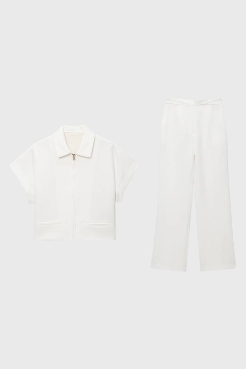 Co-ord Set Women - Short Sleeve Zip Front | Contemporary — White