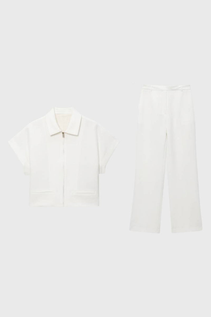 Co-ord Set Women - Short Sleeve Zip Front | Contemporary — White