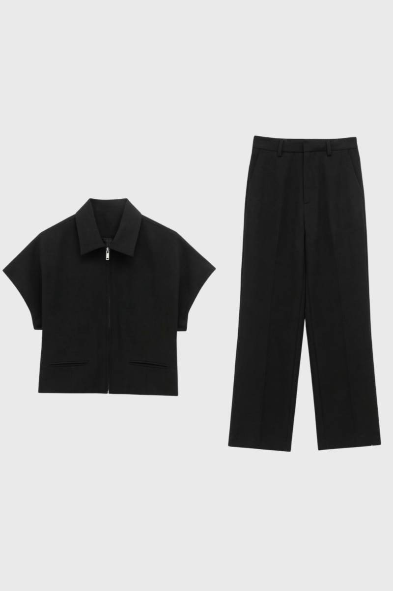 Co-ord Set Women - Short Sleeve Zip Front | Contemporary — Black