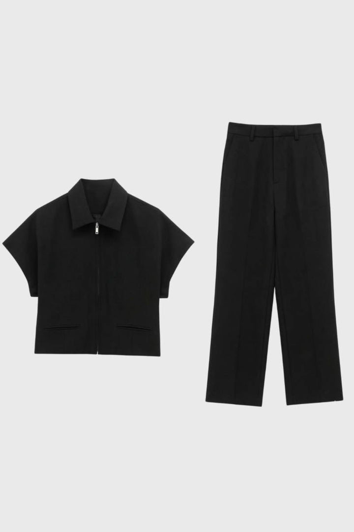 Co-ord Set Women - Short Sleeve Zip Front | Contemporary — Black