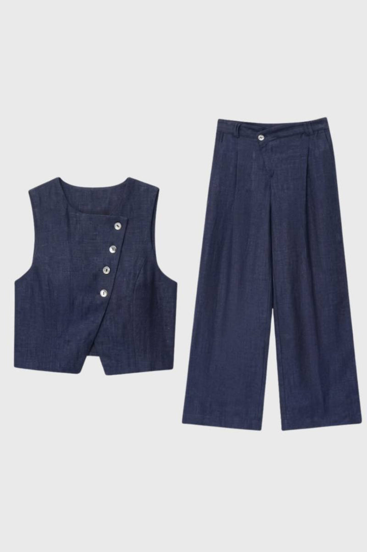 Co-ord Set Women - Sleeveless Waistcoat & Wide Leg Trousers | Chic — Navy