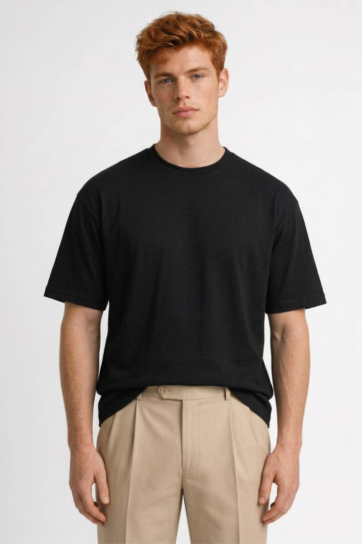 Cotton T-Shirt Unisex - Relaxed Loose Fit | Short Sleeve Basic - Black