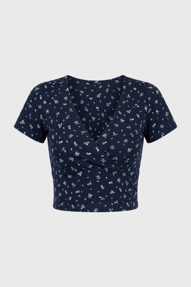 Crop Top Women - Wrap V-Neck Floral Print | Sweet Feminine — Floral Navy