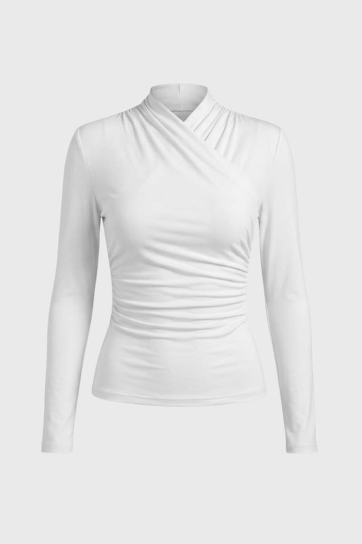 Cross Wrap Top Women - Ruched Detail Long Sleeve | Flattering — White