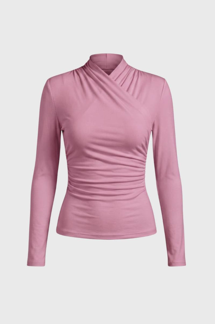 Cross Wrap Top Women - Ruched Detail Long Sleeve | Flattering — Pink