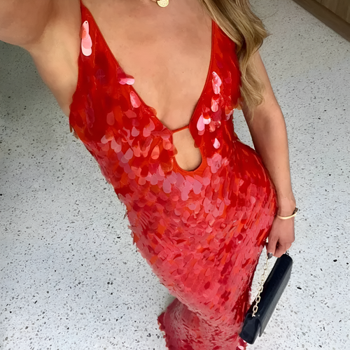 Maxi Dress Women - Deep V-Neck Strappy Sequin Bodycon | Elegant