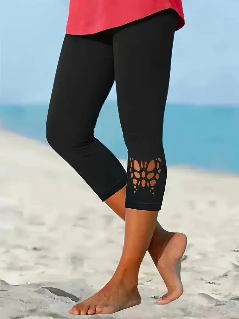 Leggings Women - Cropped High Waist with Cut-Out Hem Detail | Casual