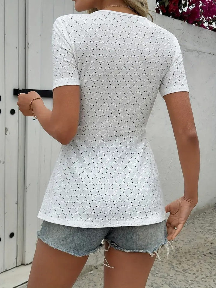 Blouse Women - V-Neck Twist Front Short Sleeve Broderie | Casual
