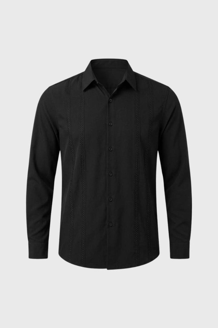 Dress Shirt Men - Embroidered Detail Button-Up | Classic — Black