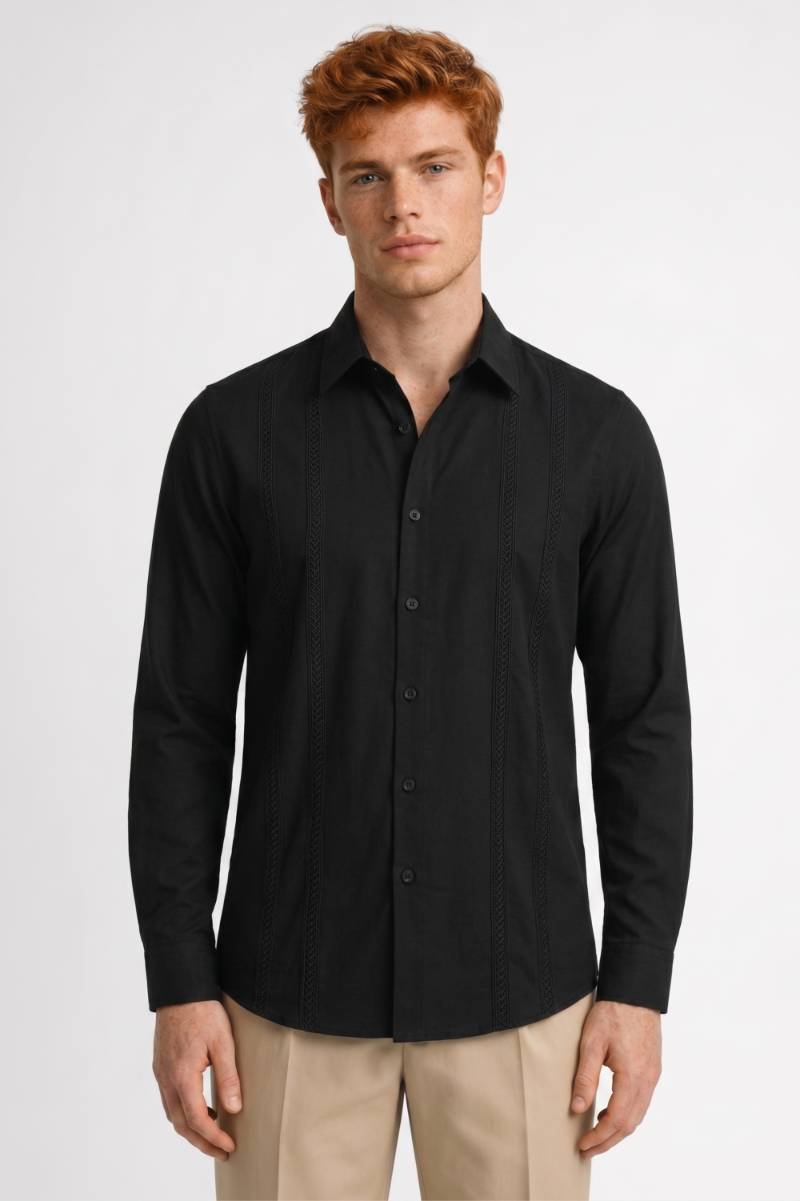 Dress Shirt Men - Embroidered Detail Button-Up | Classic — Black