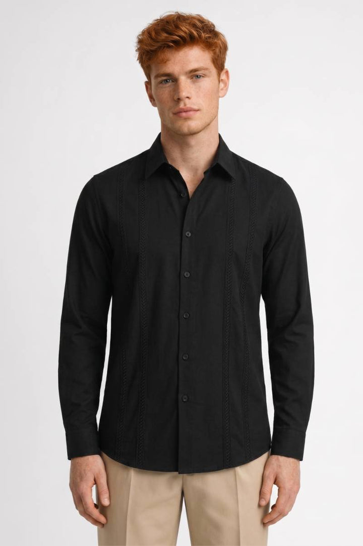 Dress Shirt Men - Embroidered Detail Button-Up | Classic — Black