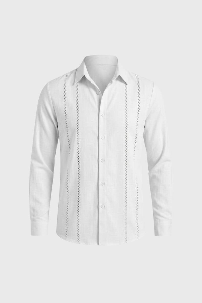 Dress Shirt Men - Embroidered Detail Button-Up | Classic — White