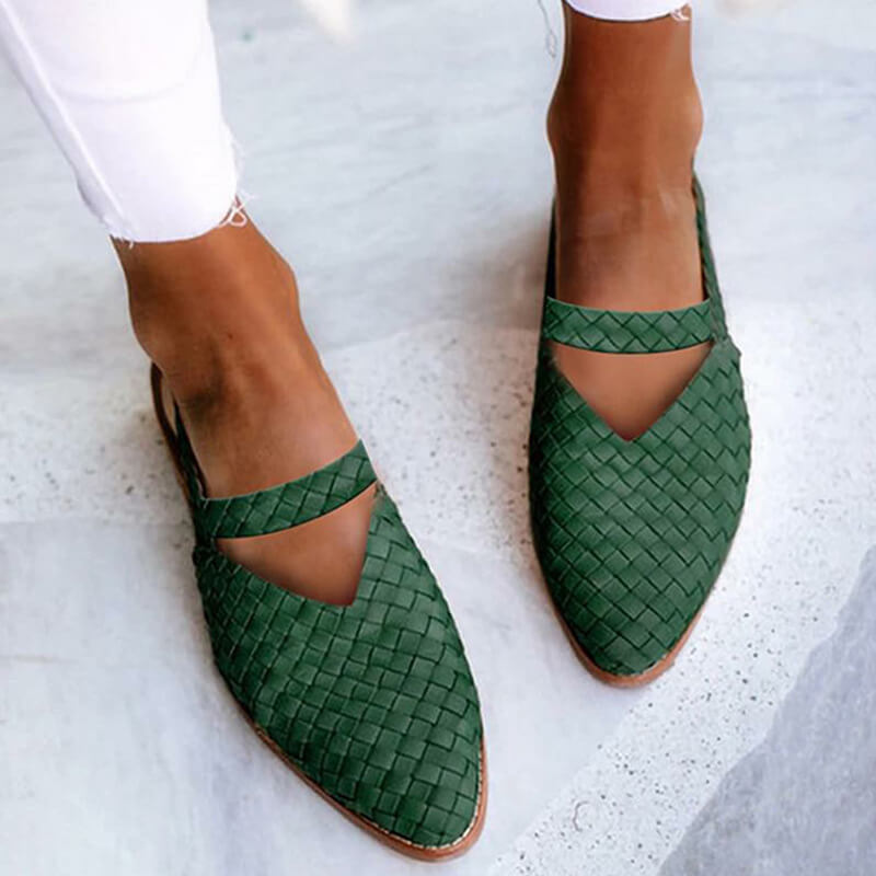 Evie - Casual Women's Orthopedic Flat Sandals with Woven Pointed Toe and Cross Strap