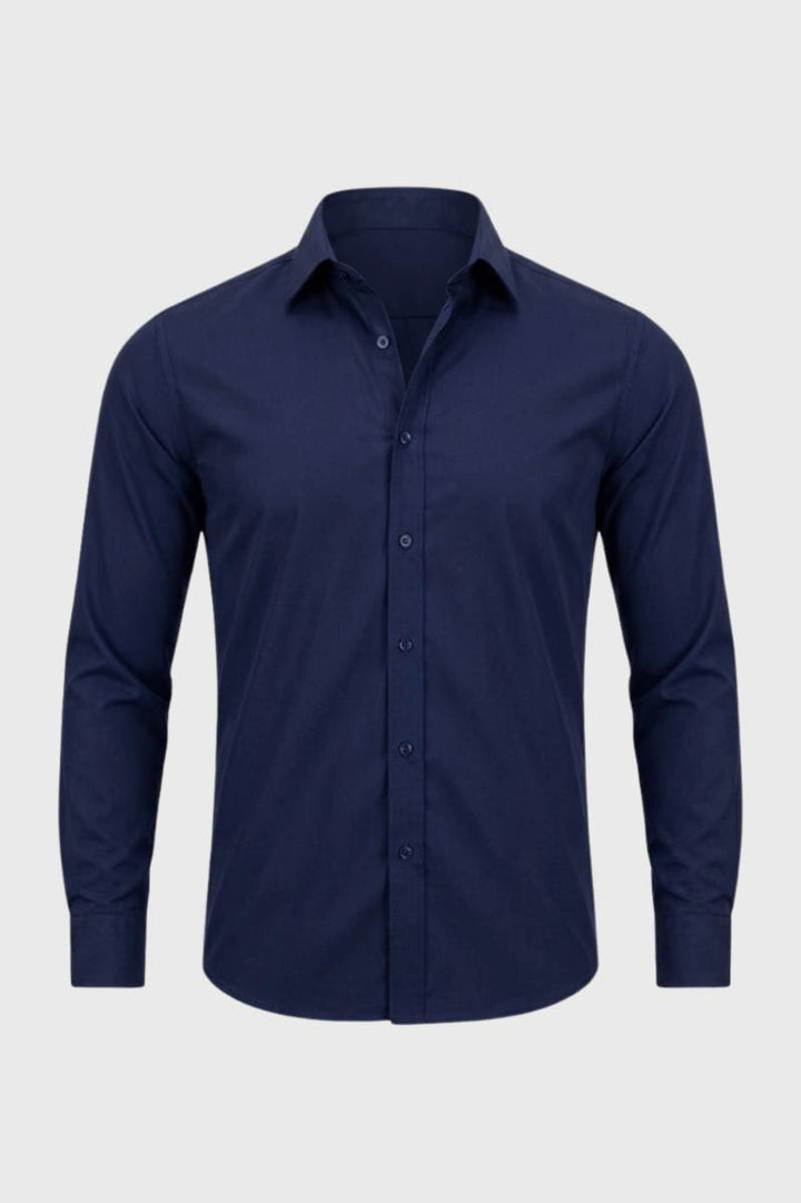 Formal Shirt Men - Business Smart Long Sleeve | Button Up Classic - Navy