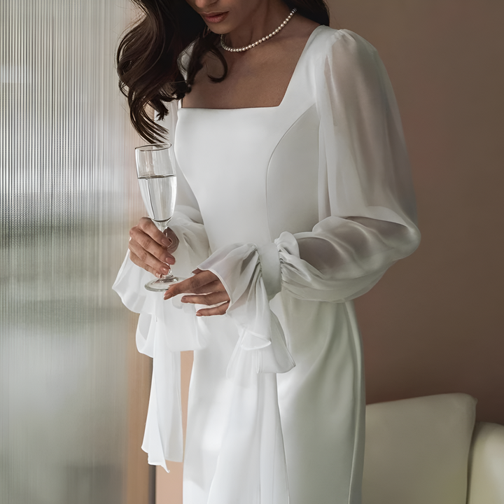Maxi Dress Women - Square Neck Sheer Balloon Sleeves | Elegant