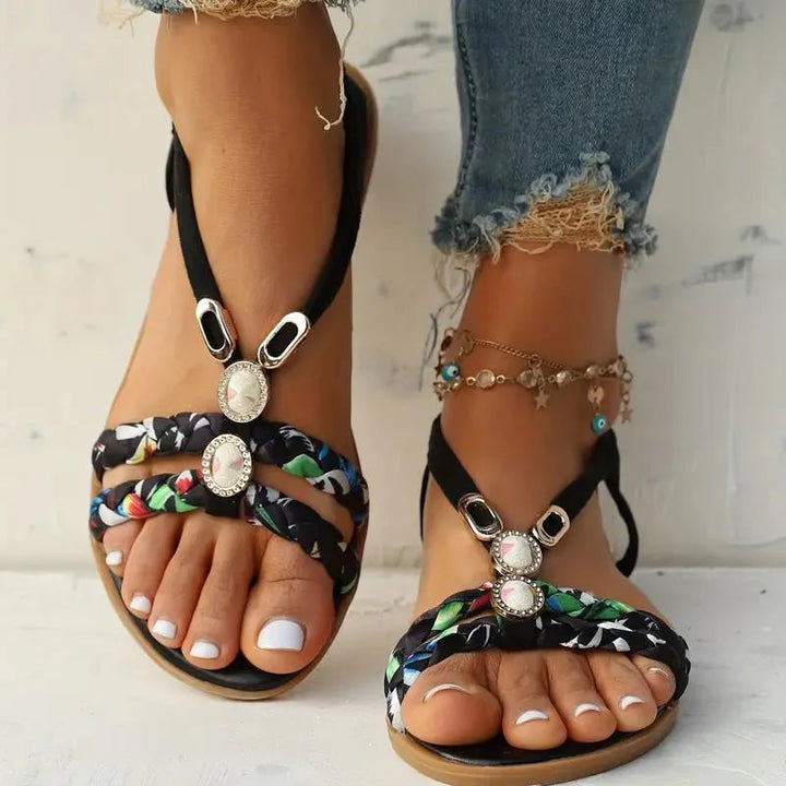 Sandals Women - Flat Boho Braided Gem Detail | Summer