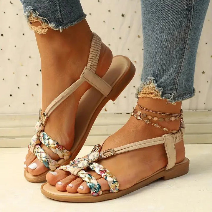 Sandals Women - Flat Boho Braided Gem Detail | Summer