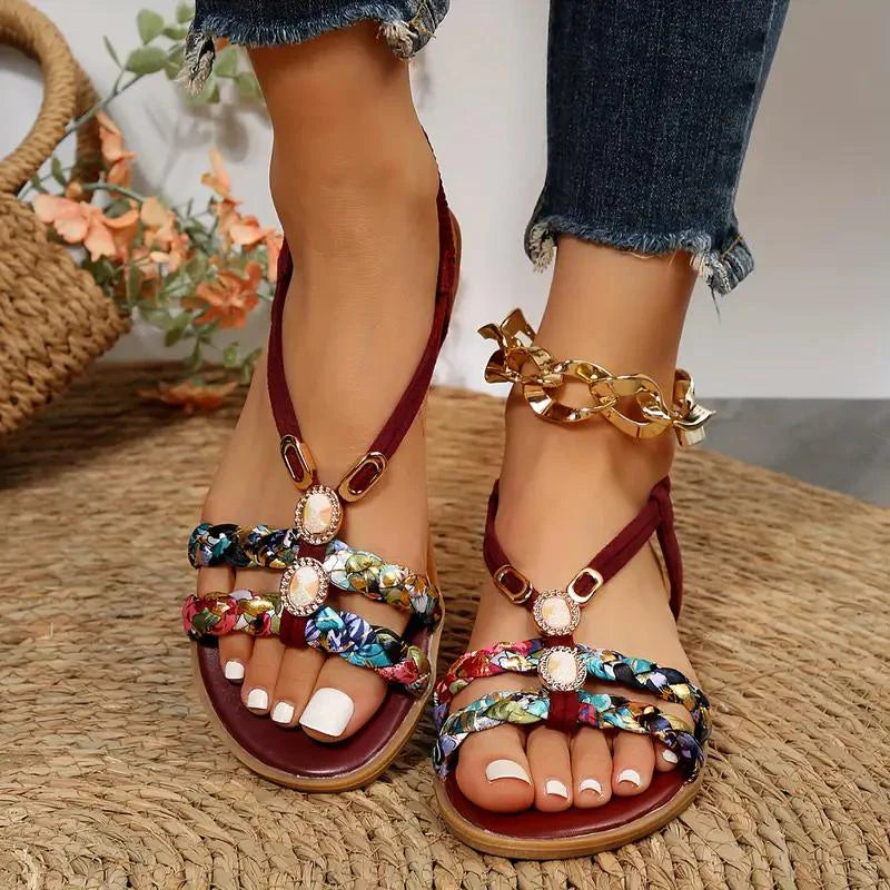 Sandals Women - Flat Boho Braided Gem Detail | Summer